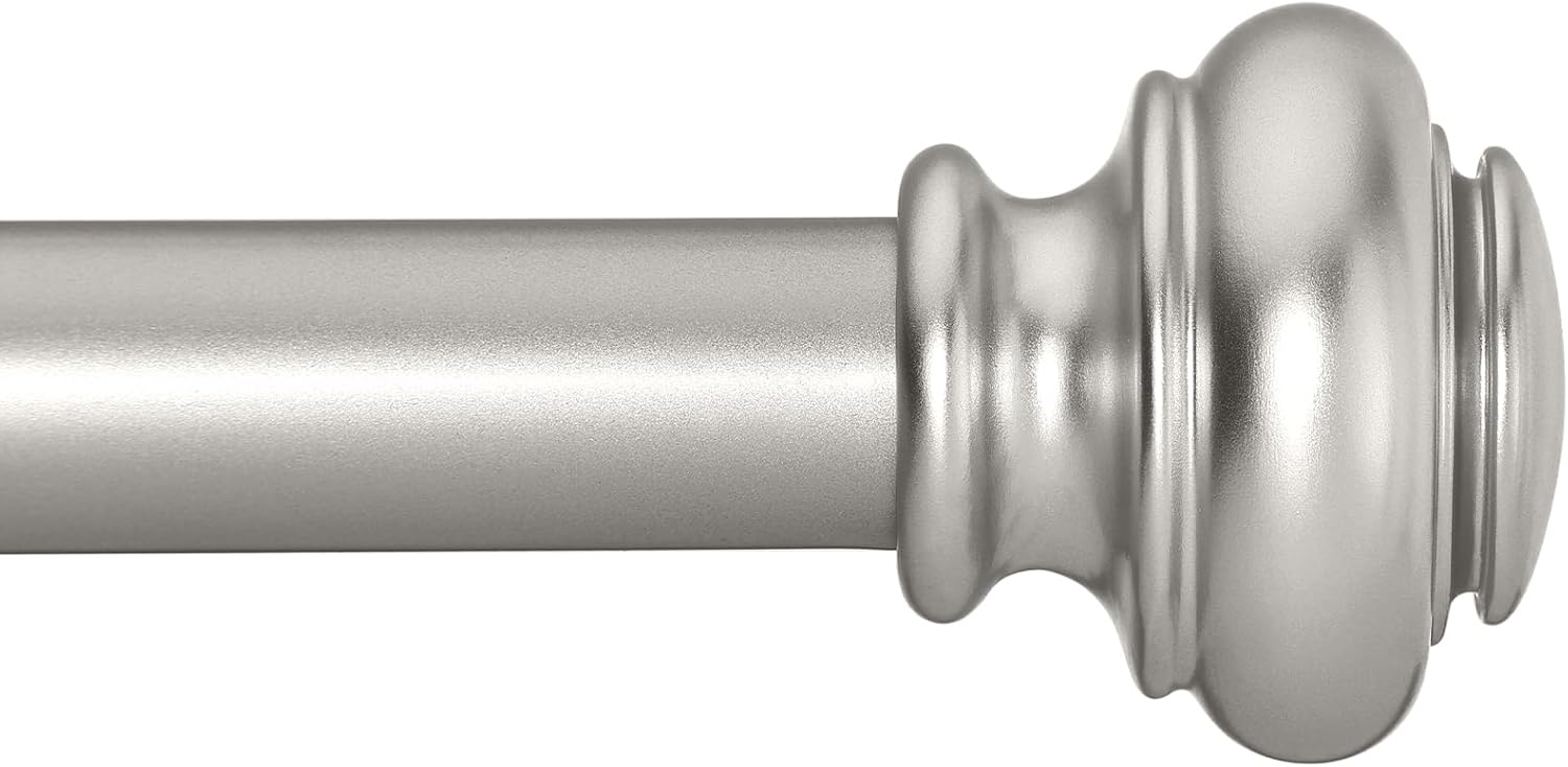 Adjustable 28-48 Silver Curtain Rod - Heavy Duty, Classic Finials