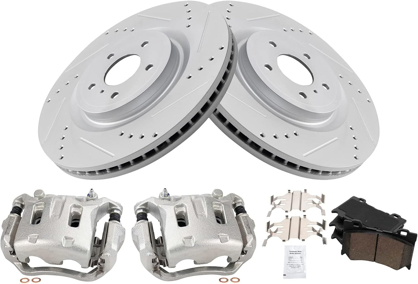 TRQ Front Brake Calipers with Ceramic Pads and Drilled Rotors