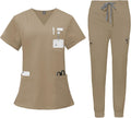 Scrubs for Women Set V-Neck Top and 8 Pocket Jogger Pant - Stretch