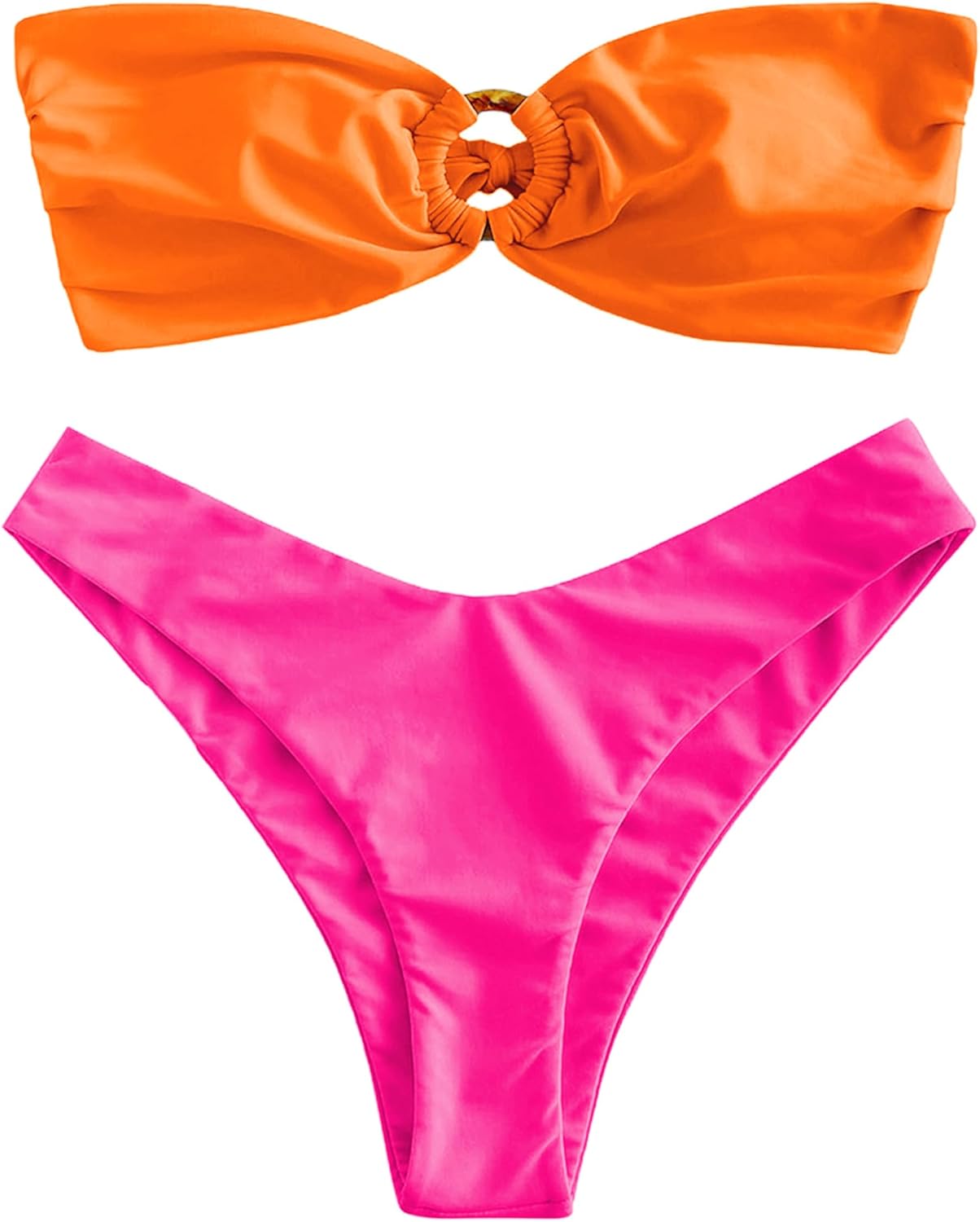 ZAFUL Women's Bandeau Bikini O Ring Strapless High Cut Swimsuit