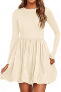 Fall Bubble Mini Dress for Women - Long Sleeve A-Line with Pockets