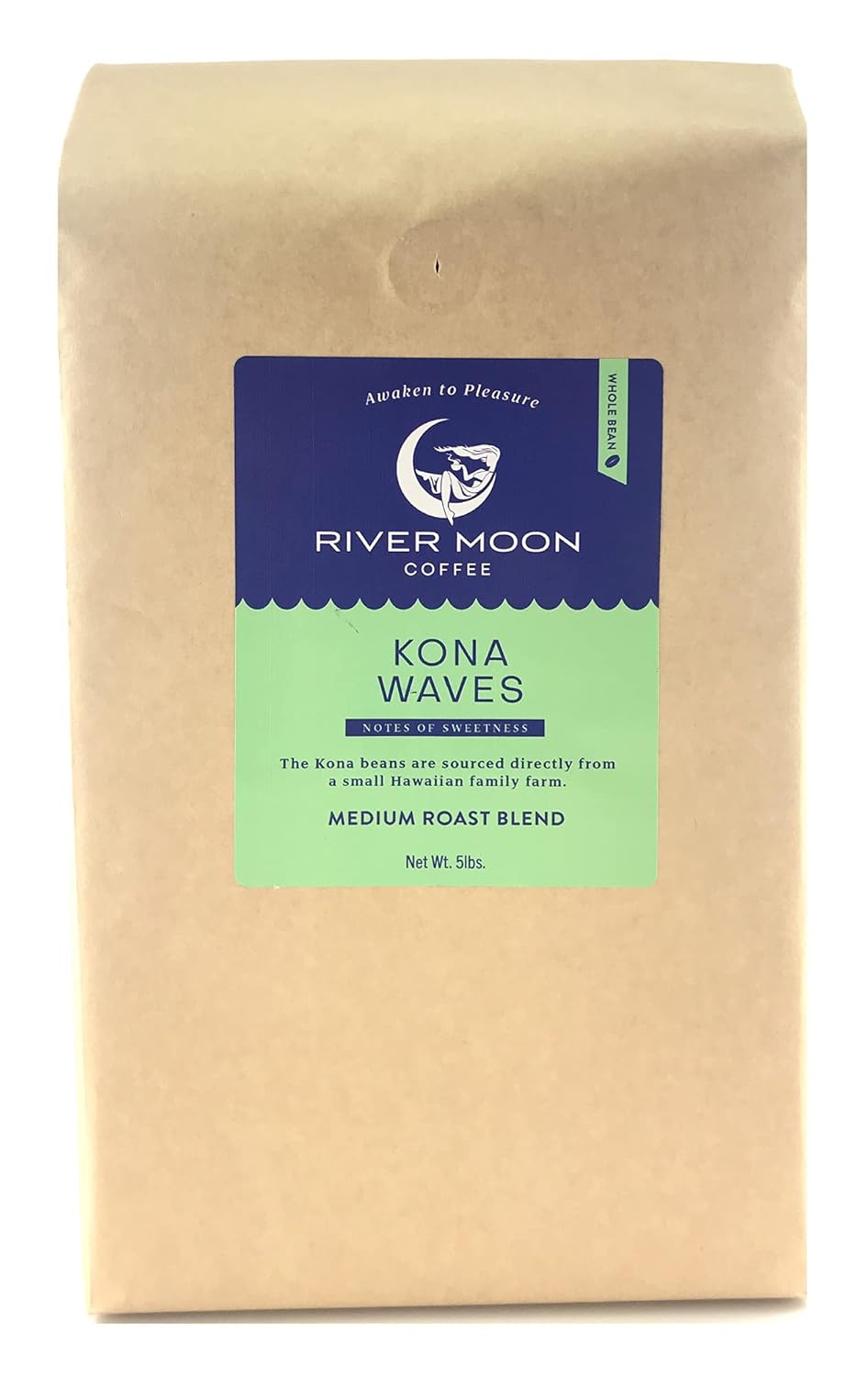 Kona Waves Whole Bean Coffee - Medium Roast 5 lbs of Bliss