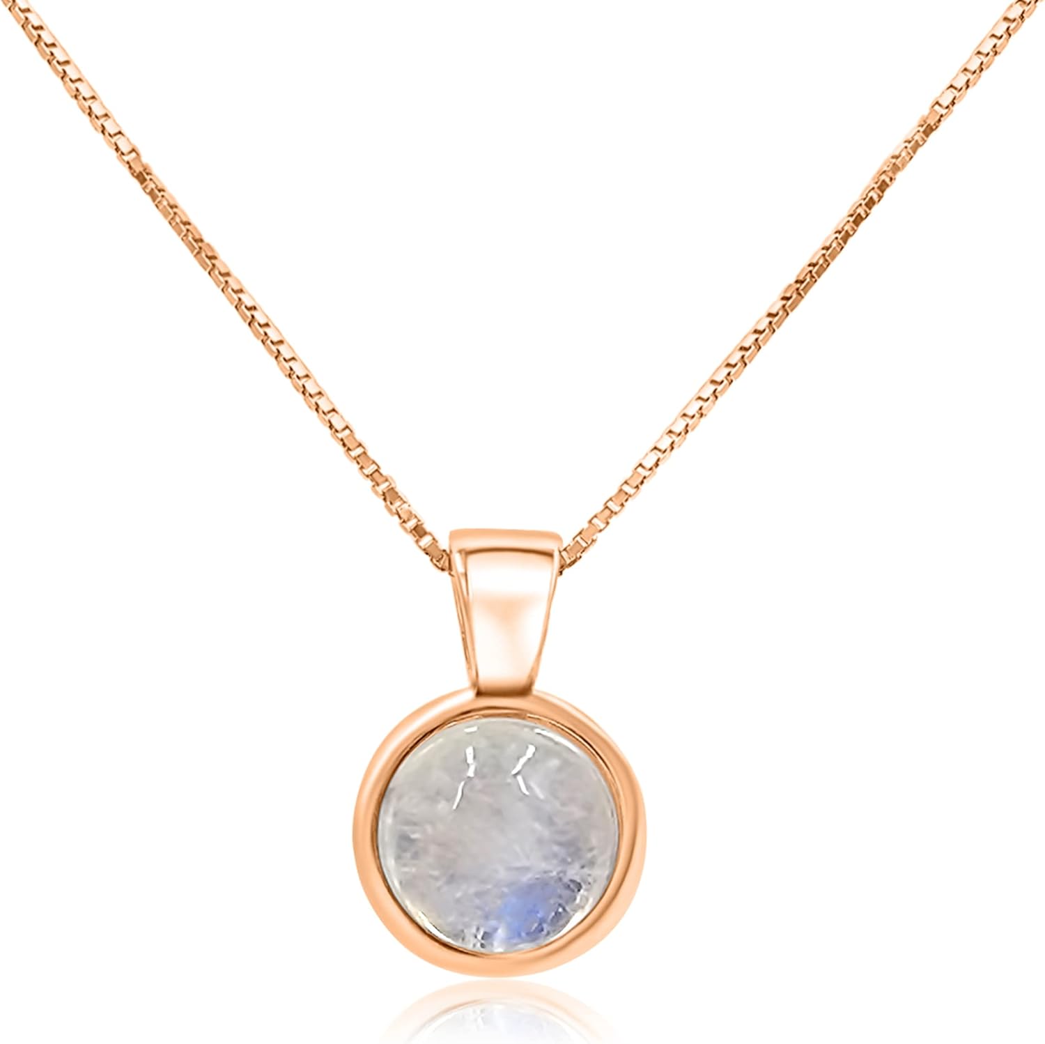 Real Gemstone 8mm Bezel Pendant Chain Necklace for Her
