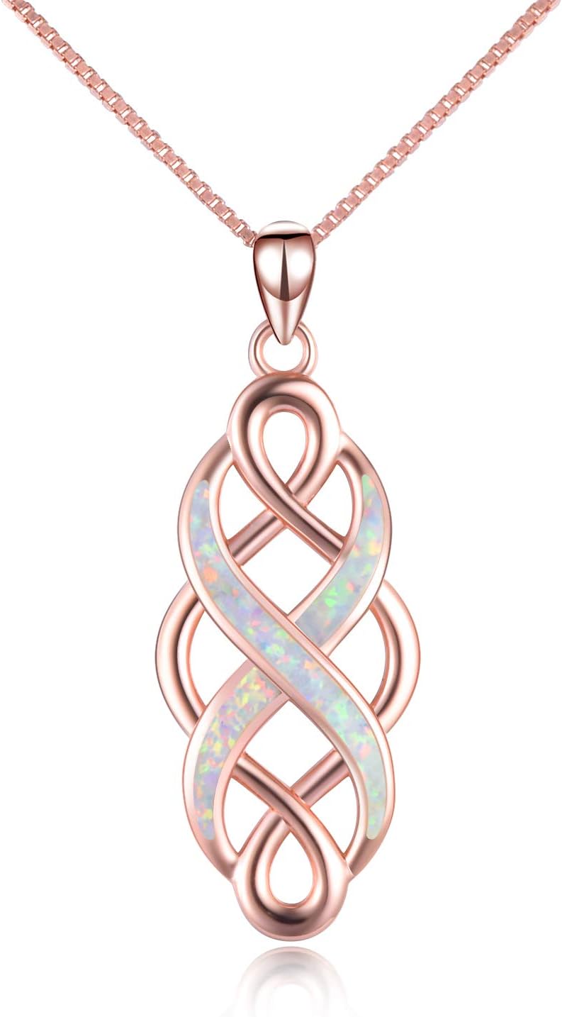 YFN Irish Celtic Knot Opal Pendant Necklace in Sterling Silver