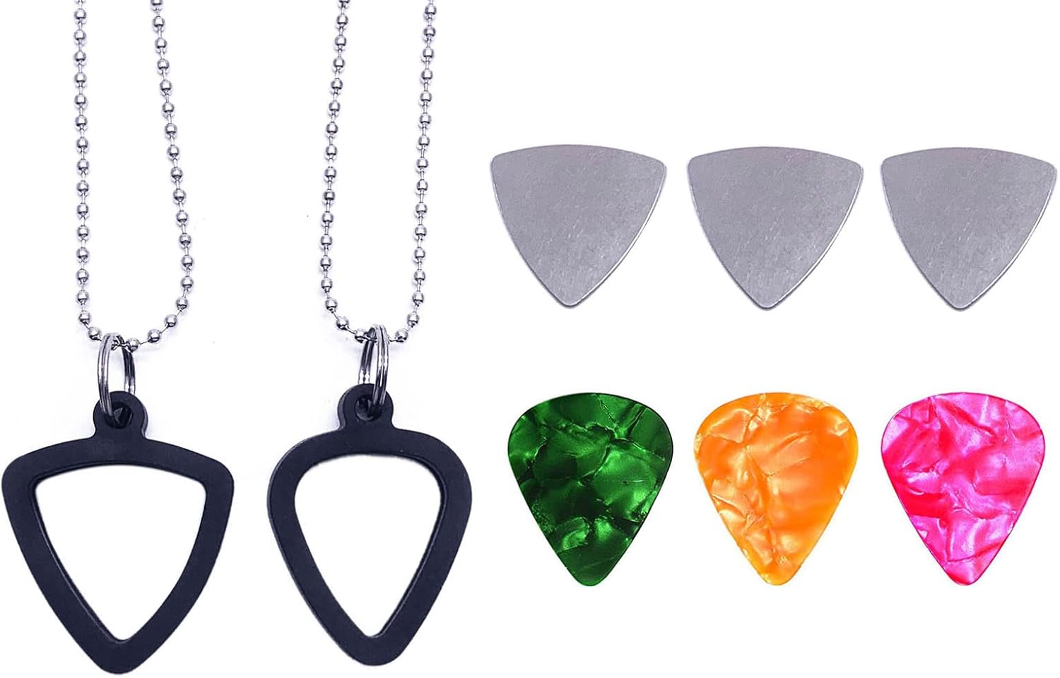 3 Steel & Celluloid Picks + Holder Necklace for Guitarists - TUOREN