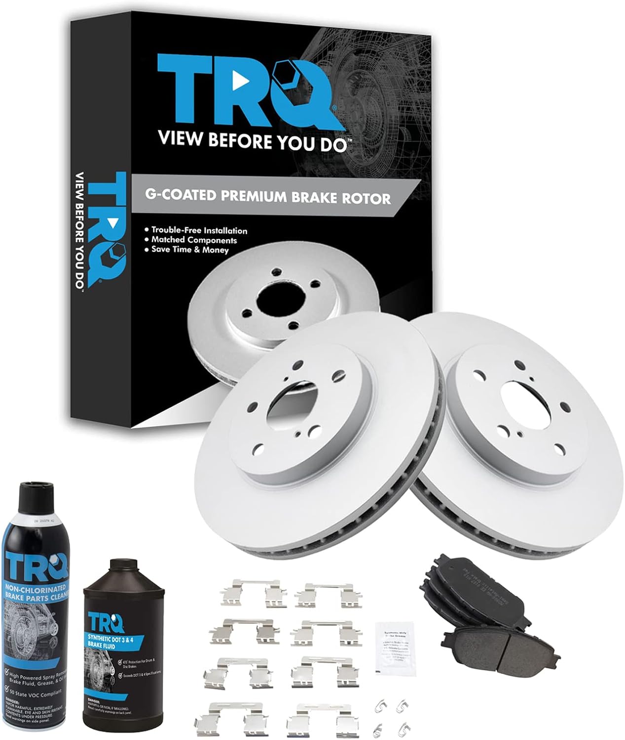 TRQ Front Metallic Brake Pad & G-Coated Rotor Kit for Toyota