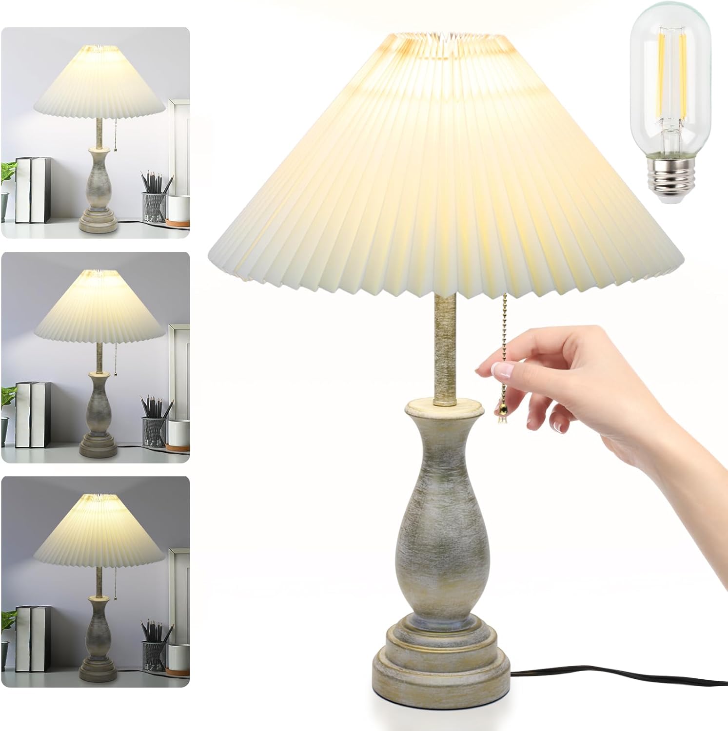 Farmhouse Table Lamp with Pull Chain Switch for Modern Spaces