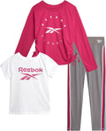 Girls 3-Piece Leggings Set with Crew Neck Tee - Active