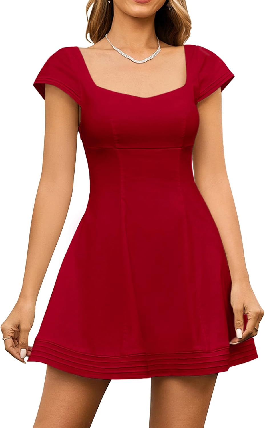 Summer Cap Sleeve Mini Dress with Sweetheart Neckline for Women