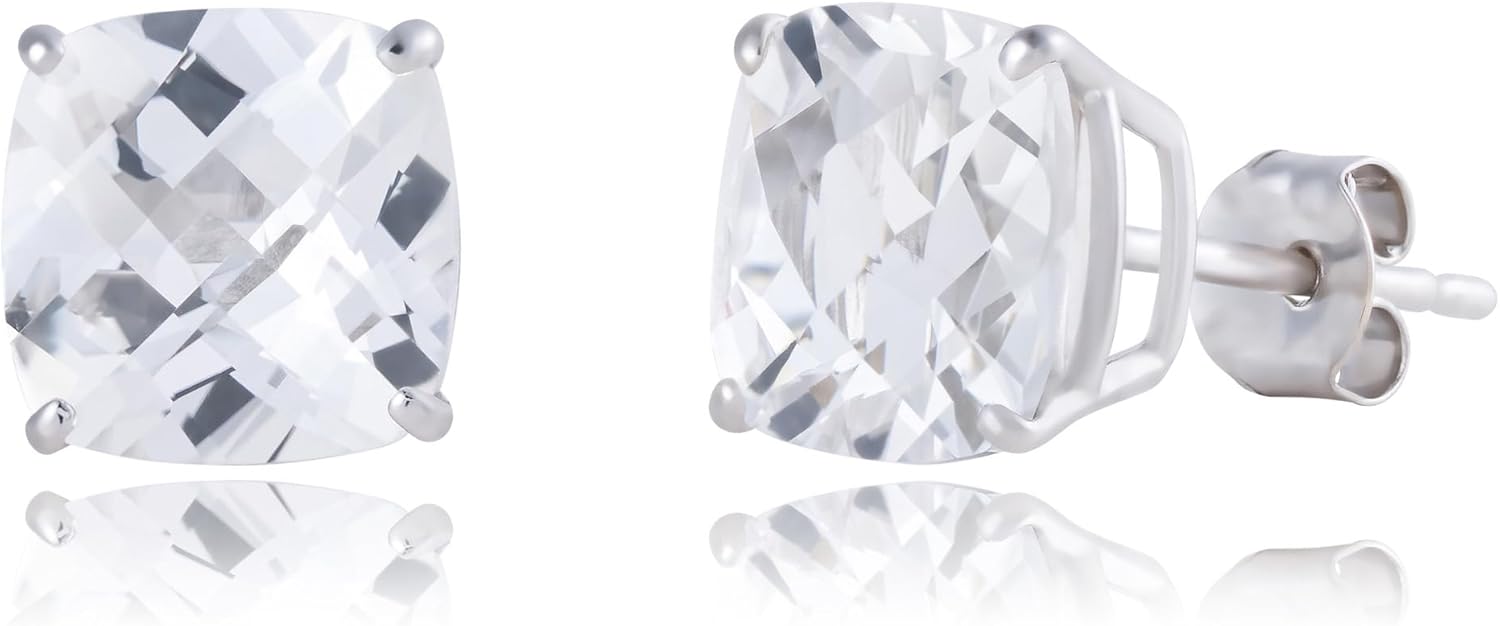 925 Sterling Silver Cushion Cut Gemstone Stud Earrings for Women