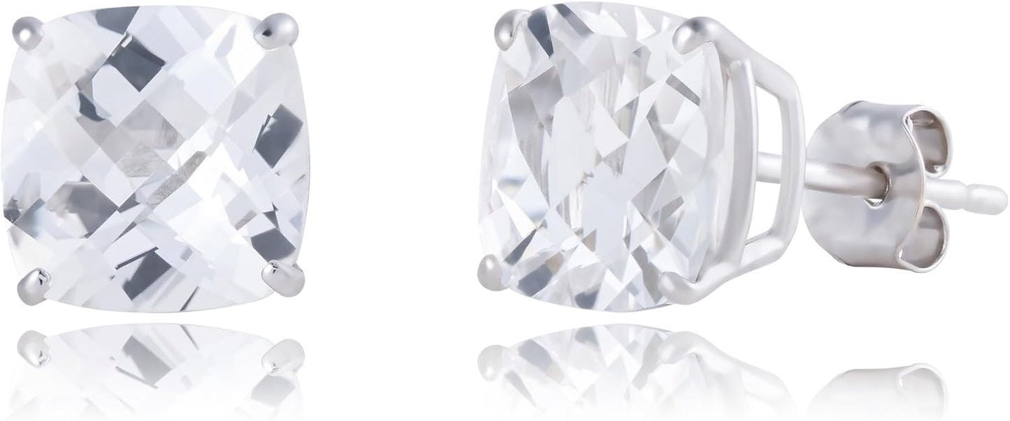 14k White Gold Cushion-Cut December Birthstone Stud Earrings