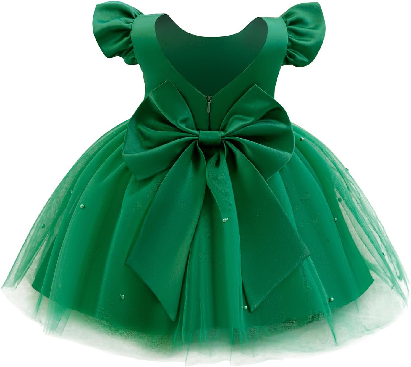 Infant Baby Girls Wedding Flower Girl Dress with Pearls Tulle