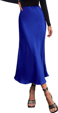 Long Satin Midi Skirt High Waist A-Line - Elegant Everyday