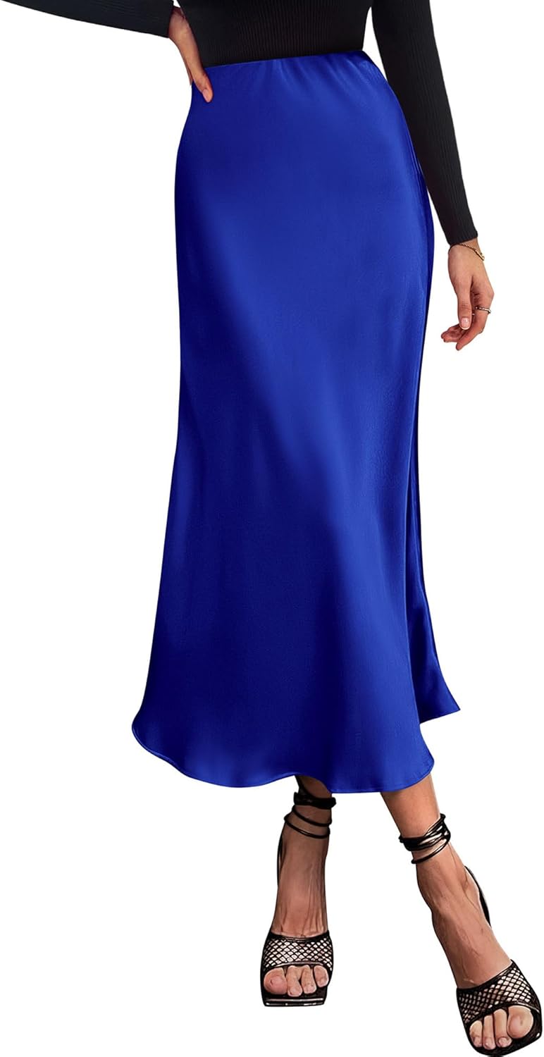 Elegant High Waist Satin Midi Skirt for Women by BTFBM