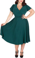 Plus Size Dresses for Curvy Women Midi V Neck Dress with Pocket