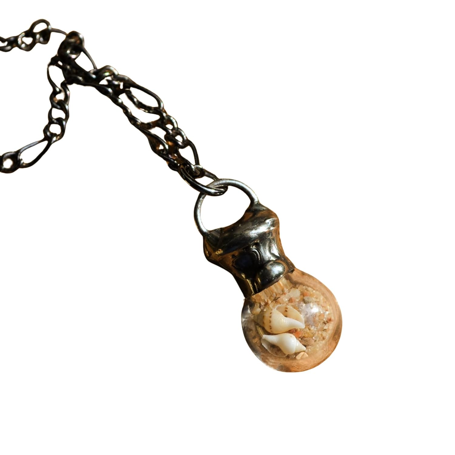 Sand and Sea Shell Floating Pendant - Unique Seashell Necklace
