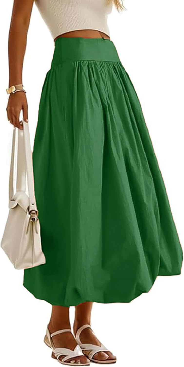 Women's Bubble Long Skirt with Pockets for Casual Fall Style