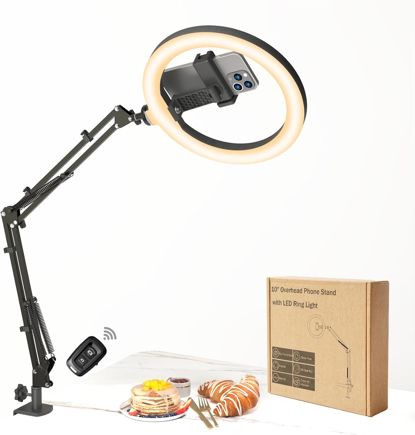 10in LED Ring Light with Overhead Phone Stand for Creators