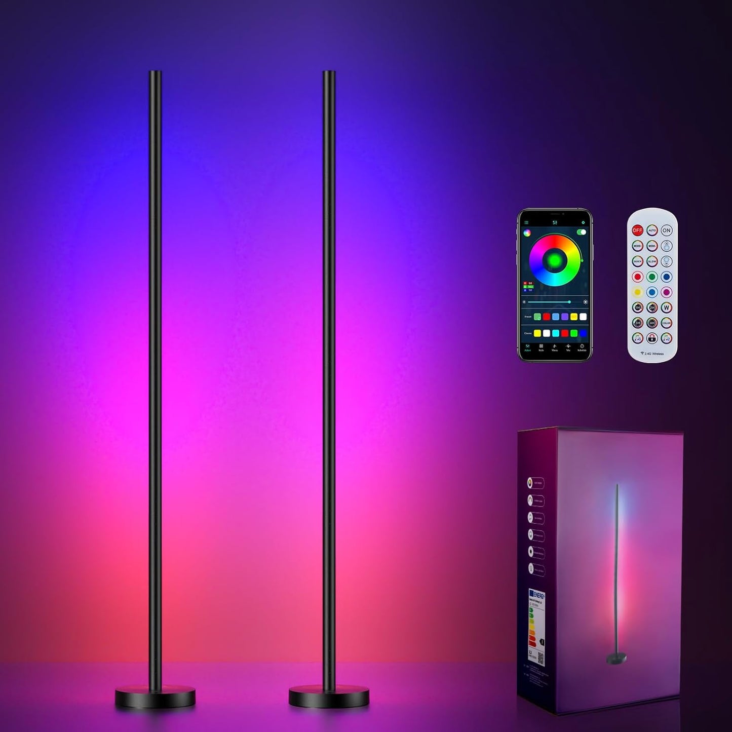 RGBICW Corner Floor Lamp with App Control for Dynamic Lighting