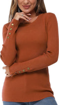 Women's Fall Fashion Crew Neck Button Stretch Sweater - Classic Fit