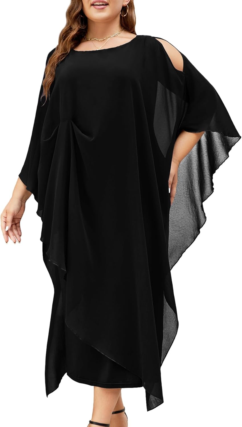 Elegant Plus Size Formal Dress with Long Cape Overlay for Weddings