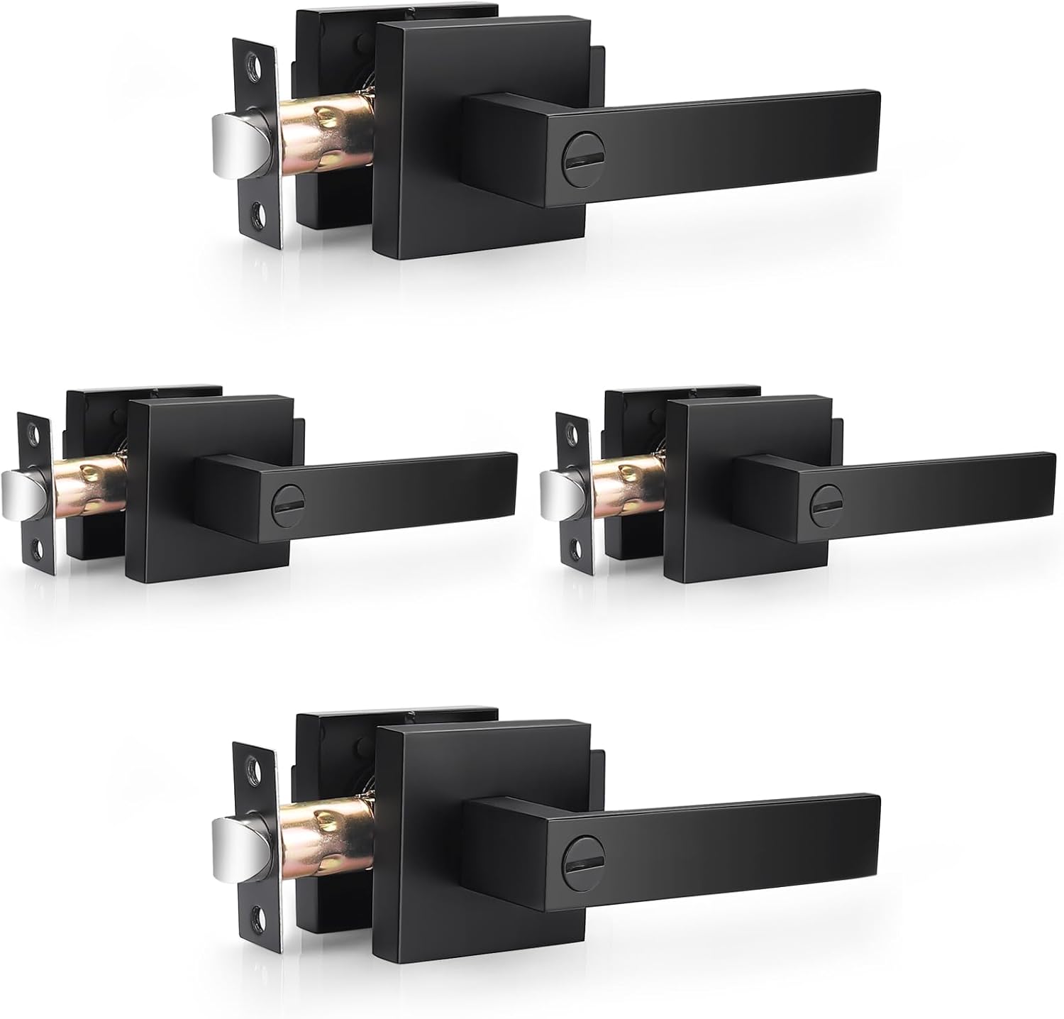 Probrico Matte Black Square Privacy Door Levers for Modern Homes