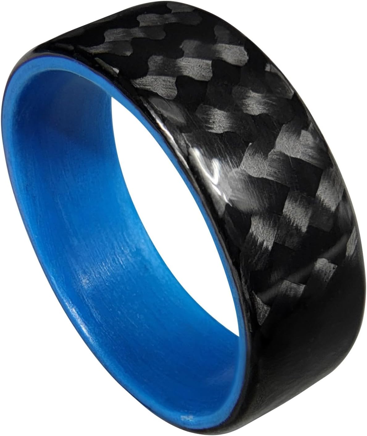 Handmade Carbon Fiber Twill Ring with Blue Interior Finish