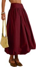 Women's Bubble Long Skirt Elastic Waist A-Line Pleated Ruffle - Flowy
