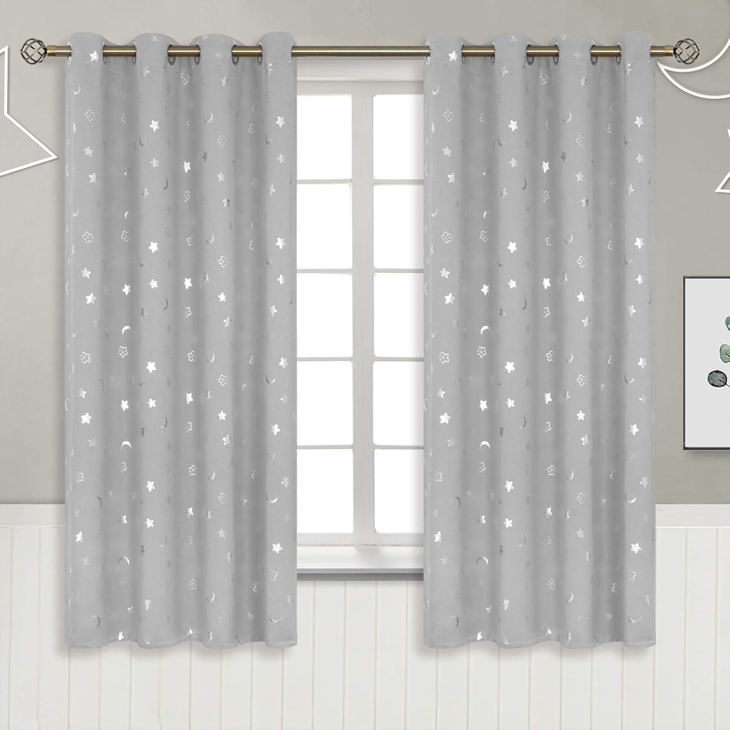Star and Moon Blackout Curtains for Kids' Bedrooms 63 Inch