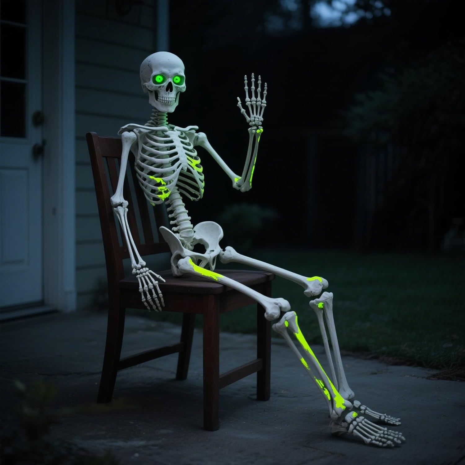5.4Ft Life Size Halloween Skeleton with Glowing Eyes for Decor