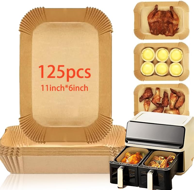 Non-Stick Air Fryer Liners - 125 PCS, 11x6 Unbleached Parchment