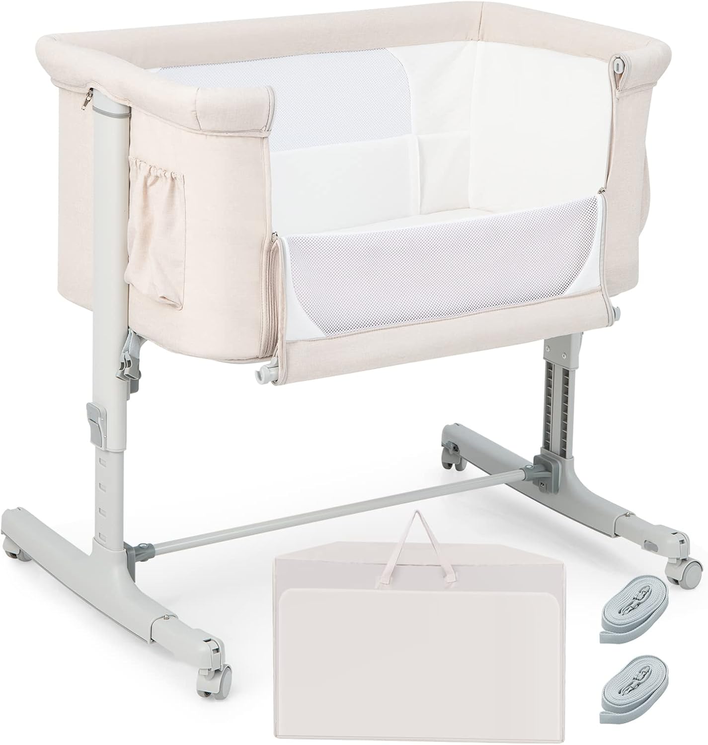 HONEY JOY Baby Bassinet Bedside Sleeper with Adjustable Heights