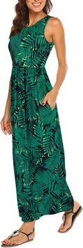 Women's Summer Sleeveless Striped Flowy Long Maxi Dress - With Pockets