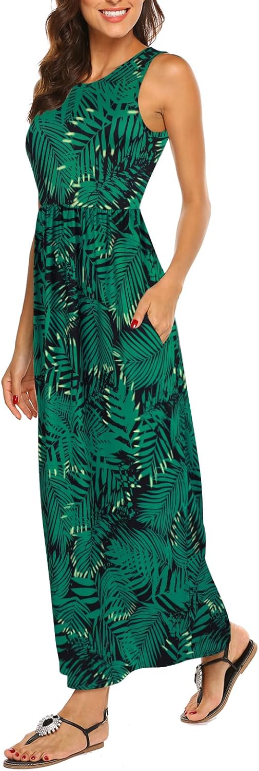 Hount Women's Summer Sleeveless Striped Maxi Dress with Pockets