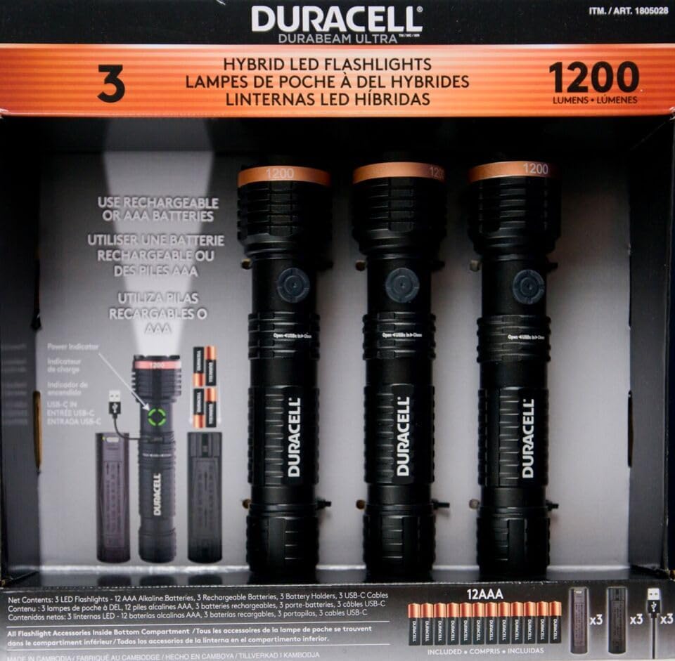 Duracell Durabeam Ultra Hybrid LED Flashlights Set of 3