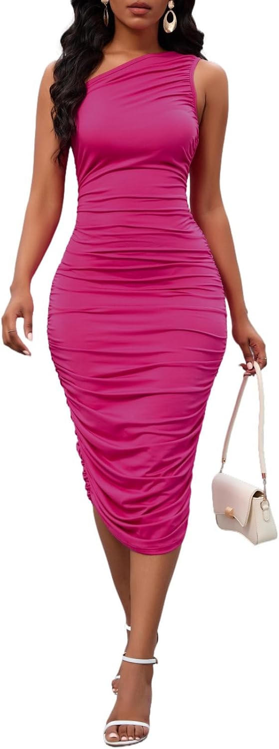One Shoulder Bodycon Midi Dress for Women - Perfect for Parties