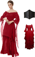 BITSEACOCO Women Medieval Victorian Off Shoulder Dress - Vintage Shoes