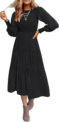 Stylish ZESICA Long Sleeve Crew Neck Midi Dress for Everyday Wear