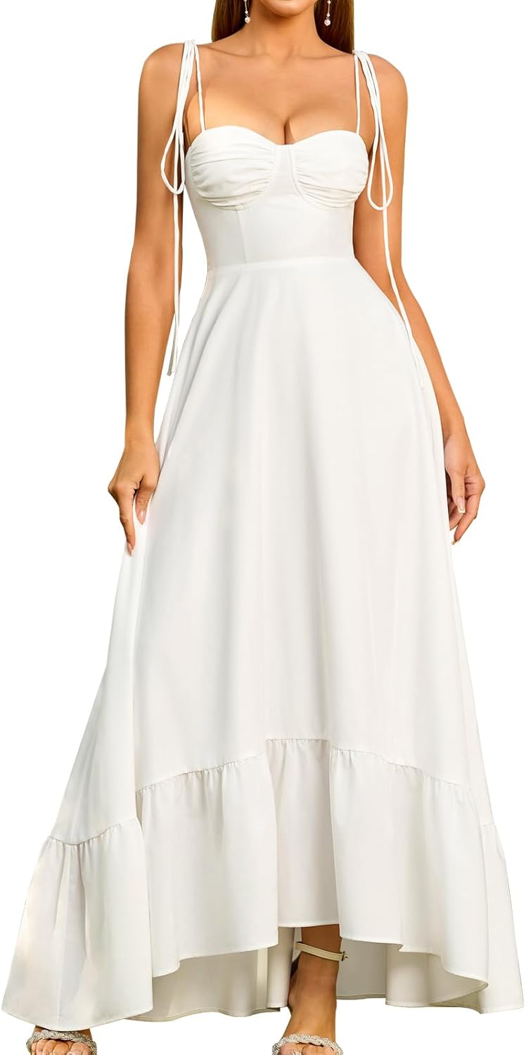 GLNEGE Women's Summer Spaghetti Strap Maxi Wedding Guest Dress