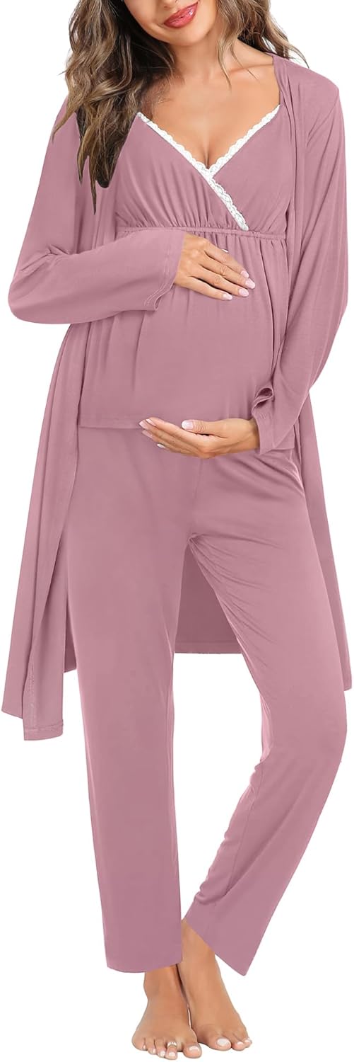 SWOMOG Maternity Nursing Robe Set for Comfortable Breastfeeding