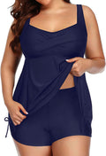 Plus Size Women Tankini Swimsuit Navy Blue - Flowy Two Piece