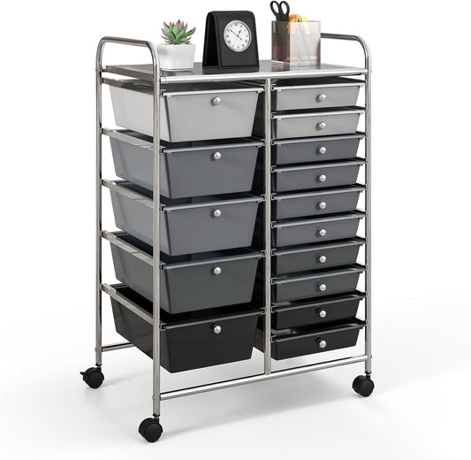 GOFLAME 15-Drawer Rolling Storage Cart for Home and Office