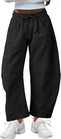 Women's Barrel Leg Pants with Elastic Waistband - Soft Wide Leg