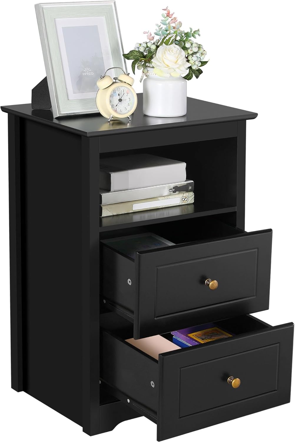 Yaheetech Tall Nightstand with 2 Drawers and 1 Cubby for Storage
