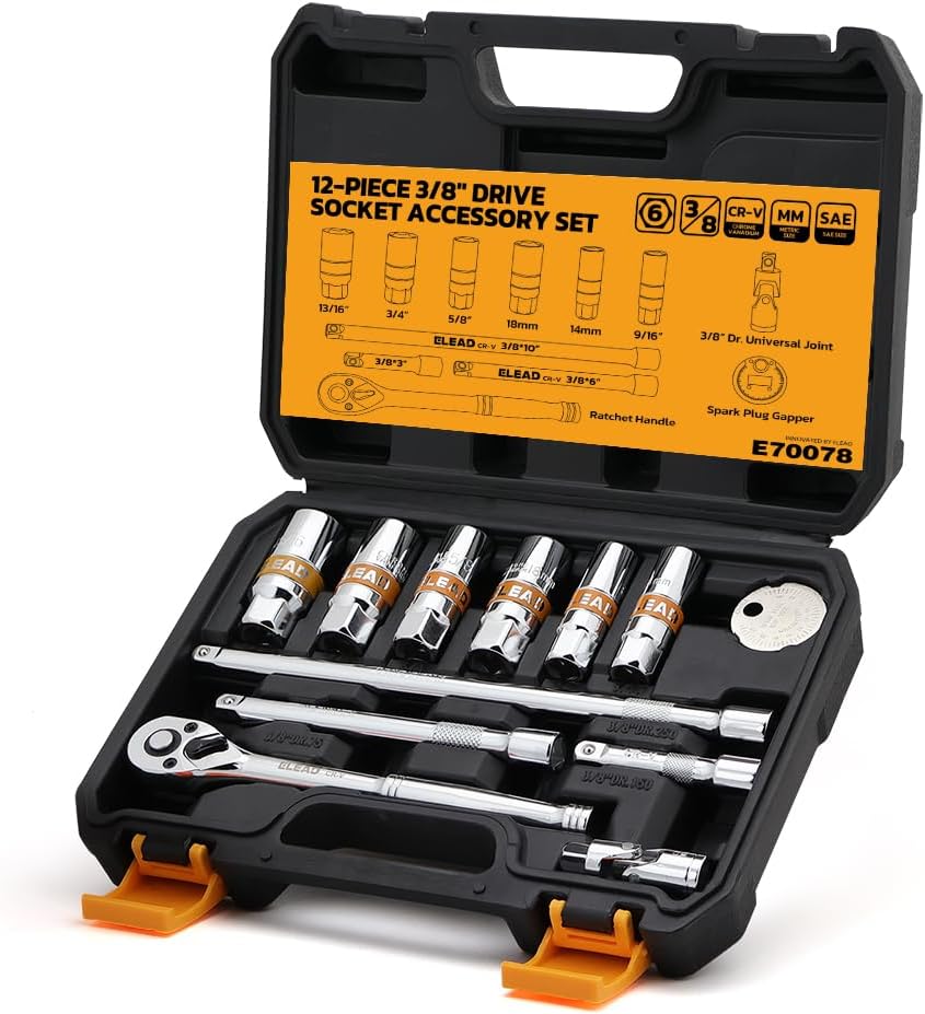 12-Piece Spark Plug Socket Set with Ratchet Handle and More