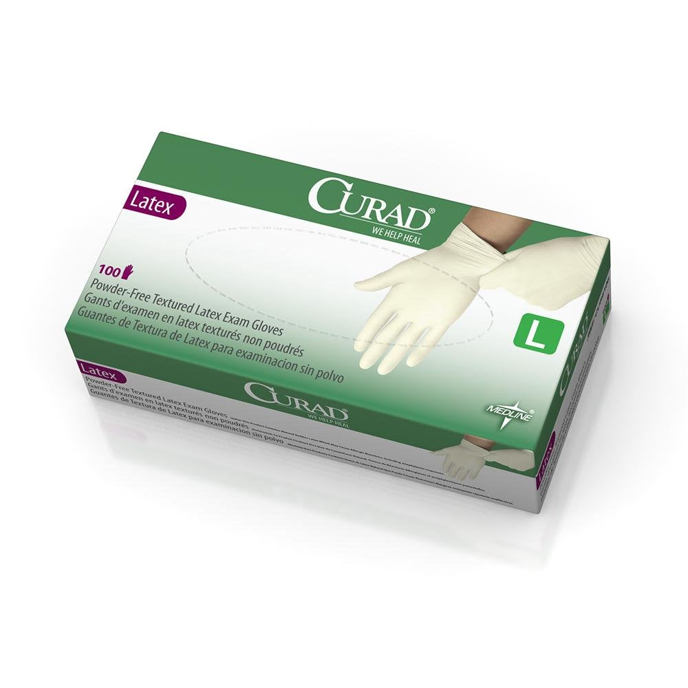 Curad Premium Latex Gloves, Powder-Free, Large, Box of 100