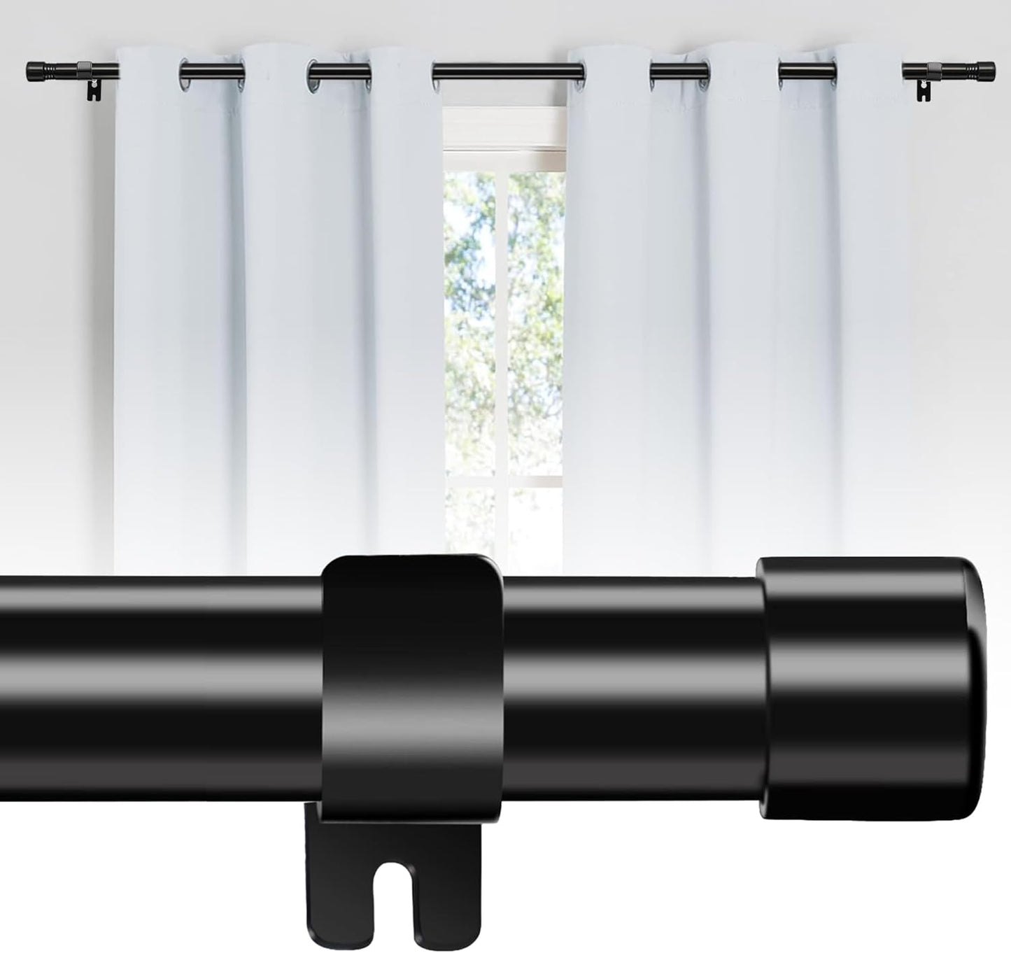 Adjustable Heavy Duty Black Curtain Rod - Versatile Window Rod for Any Room