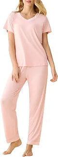 Women's V-neck Bamboo Viscose Pajama Set - Soft 2PCS Sleepwear