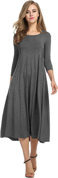 HOTOUCH Women's 3/4 Sleeve A-line Flare Midi Dress - Versatile Casual