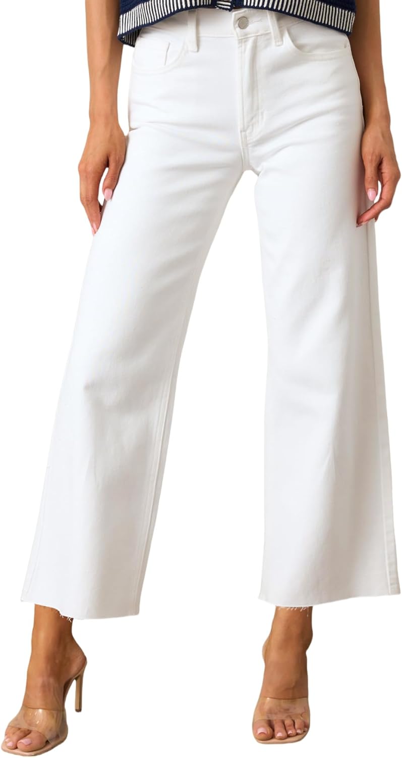 High Waisted Straight Ankle Wide Leg Ripped Jeans for Women